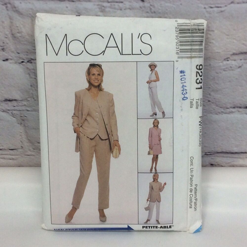 McCalls 9231 Sewing Pattern Women’s Sizes 18,20,22 Uncut Jacket Vest Pants Skirt